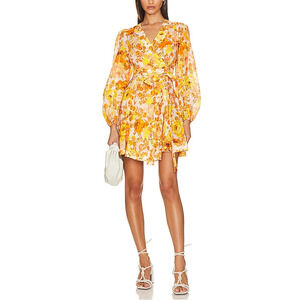 Zimmermann Yellow Orange Floral Wrap Mini Dress